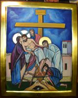 Stacja 13.Pan Jezus  z Krzyża zdjęty.wym.60-50cm